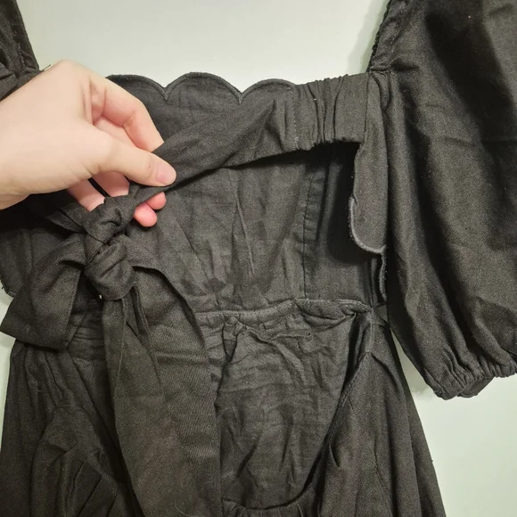 O.P.T Women's Boho Cottagecore Black Midi Open Back Dress Size Small - Picture 6 of 9